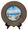 PLATE CHARGER LIGHT BROWN WOOD GRAIN PLASTIC ROUND DECOUPAGED Upcycled Repurposed Wall Art or Shelf Sitter KIND OF PEACE SALTWATER BRINGS Beach Coastal Home Decor Gift - JAMsCraftCloset