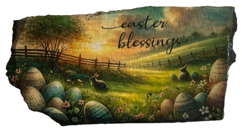 Antique West Virginia Roof Slate Decoupaged EASTER SLATE WALL ART Easter Blessing Field Fence Eggs - Handmade Unique EASTER Holiday Decoration Home Decor Gift {{ JAMsCraftCloset }}