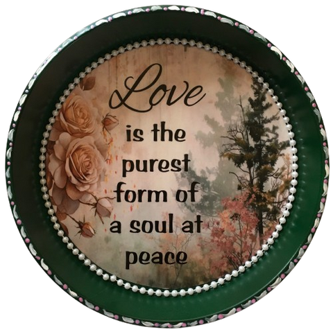 Cake Pan Forrest Green LOVE IS THE PUREST FORM Farmhouse Country Victorian Decor Forrest and Pink Roses Wall Art Handmade Hand Painted Repurposed Upcycled Gift Idea Crafters Delight - JAMsCraftCloset