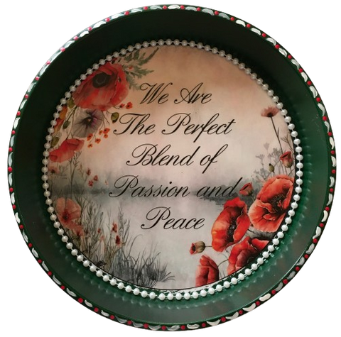 Cake Pan Forrest Green WE ARE THE PERFECT BLEND OF PASSION AND PEACE Farmhouse Country Forrest and Pink Roses Wall Art Handmade Hand Painted Repurposed Upcycled Gift Idea Crafters Delight - JAMsCraftCloset