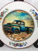 Glass PLATE Round BLUE FARM TRUCK - DASIES Country Farmhouse Kitchen Shelf Sitter Handmade Decoupaged Repurposed Upcycled Birthday Gift Idea - JAMsCraftCloset