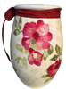 Glass WHITE Vase Decoupaged PINK-RED FLORAL With RED BOW Wedding Decor Shelf Sitter Floral Vase Flower Vase Gift Idea Table Decor Centerpiece Home Decor Cottage Chic Farmhouse Decor Victorian Decor - JAMsCraftCloset