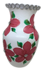 Glass WHITE Vase Decoupaged RED SILK FLOWERS HAND PAINTED LEAVES and BLING Wedding Decor Shelf Sitter Floral Vase Flower Vase Gift Idea Table Decor Centerpiece Home Decor Cottage Chic Farmhouse Decor Victorian Decor - JAMsCraftCloset