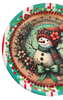 TRAY RED AQUA TEAL PLASTIC ROUND Decoupaged Hand Painted Upcycled Repurposed Wall Art SNOWMAN Home Decor Christmas Wall Art Shelf Sitter Gift - JAMsCraftCloset