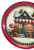 TRAY RED GREEN PLASTIC ROUND Decoupaged Hand Painted Upcycled Repurposed Wall Art CHRISTMAS LOLLIPOP HOUSE Home Decor Christmas Wall Art Shelf Sitter Gift - JAMsCraftCloset