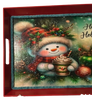 TRAY RED METAL Rectangle Decoupaged Hand Painted Upcycled Repurposed Wall Art HAPPY HOLIDAYS - Snowman Christmas Decoration Home Decor Shelf Sitter Gift - JAMsCraftCloset