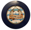 PLATE CHARGER NAVY BLUE PLASTIC ROUND DECOUPAGED Upcycled Repurposed Wall Art or Shelf Sitter WELCOME ABOARD Boat Decor Kitchen Decor Home Decor Wall Art Gift WEDDING - JAMsCraftCloset