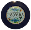 PLATE CHARGER NAVY BLUE PLASTIC ROUND DECOUPAGED Upcycled Repurposed Wall Art or Shelf Sitter WELCOME Decor Kitchen Decor Home Decor Wall Art Gift WEDDING - JAMsCraftCloset