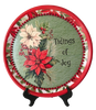 TRAY RED RED GREEN PLASTIC ROUND Decoupaged Hand Painted Upcycled Repurposed POINSETTIAS - TIDINGS OF JOY Home Decor Christmas Wall Art Shelf Sitter Gift - JAMsCraftCloset