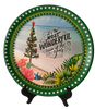 TRAY GREEN PLASTIC ROUND Decoupaged Hand Painted Upcycled Repurposed BEACH SCENE - MOST WONDERFUL TIME OF THE YEAR Home Decor Christmas Wall Art Shelf Sitter Gift - JAMsCraftCloset
