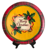 TRAY RED PLAID PLASTIC ROUND Decoupaged Hand Painted Upcycled Repurposed MERRY CHRISTMAS YELLOW BACKGROUND Home Decor Christmas Wall Art Shelf Sitter Gift - JAMsCraftCloset