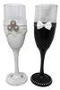 Stemware Glasses BRIDE and GROOM Toasting Glasses Hand Painted Black and White With Bling and Lace Barware Bar Decor Drinkware Kitchen Decor Country Decor Gift One of a Kind - JAMsCraftCloset