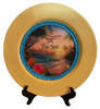 CHARGER PLATE YELLOW PLASTIC ROUND BEACH THEME - DECOUPAGED Upcycled Repurposed Wall Art or Shelf Sitter LET THE SEA QUIET THE NOISE Home Decor Gift - JAMsCraftCloset