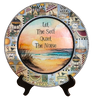 PLATE PLASTIC ROUND Beachy Border DECOUPAGED Upcycled Repurposed Wall Art or Shelf Sitter LET THE SEA QUIET THE NOISE Beach Theme Home Decor Gift - JAMsCraftCloset
