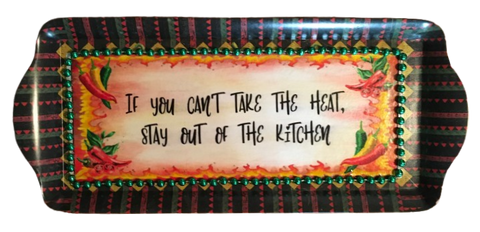 TRAY RED GREEN BLACK STRIPED Plastic Rectangle Decoupaged Upcycled Repurposed KITCHEN Theme IF YOU CAN'T TAKE THE HEAT Wall Art Shelf Sitter Decor Gift - JAMsCraftCloset