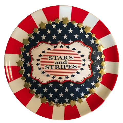 ROUND PLASTIC TRAY Red White Blue FOURTH OF JULY STARS AND STRIPES 4th of July Decor Farmhouse Lake House Country Wall Art Shelf-Sitter Handmade Decoupaged Repurposed Upcycled Gift Idea - JAMsCraftCloset