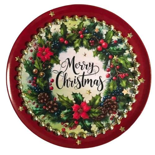 Pizza Pan Red MERRY CHRISTMAS WREATH WITH STARS Farmhouse Country Home CHRISTMAS Decor Wall Art Shelf Sitter Handmade Hand Painted Repurposed Upcycled Gift Idea - JAMsCraftCloset