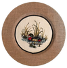 CHARGER PLATE Tan BURLAP Covered PLASTIC ROUND - DUCK SWIMMING LEFT - CRANSTON FABRIC PRINT DECOUPAGE Upcycled Wall Art - Shelf Sitter Man Cave Home Decor Gift - JAMsCraftCloset