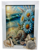 Framed Decoupage On Glass - Beach Coastal Theme - Daisies Seagrass Shells - Wall Art Handmade Home Decor {{ JAMsCraftCloset }}