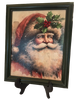 Vintage Wood Frame Decoupage On Glass SANTA HOLLY ON HAT WITH BLING Christmas Wall Art Shelf Sitter Gift Idea One of a Kind-Unique-Home-Country-Cottage Chic Decor-JAMsCraftCloset