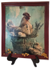 Vintage Wood Frame Decoupaged on Glass - Hen With Chicks in Pail Corn - Shelf Sitter Handmade Country Farm Decor Wall Art Gift - JAMsCraftCloset