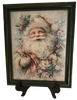 Vintage Wood Frame Decoupage On Glass SANTA PINK FLORAL Christmas Wall Art Shelf Sitter Gift Idea One of a Kind-Unique-Home-Country-Cottage Chic Decor-JAMsCraftCloset