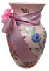 Glass PINK Vase Decoupaged PINK AND BLUE ROSES and PINK BOW AND FLOWER Wedding Decor Shelf Sitter Floral Vase Flower Vase Gift Idea Table Decor Centerpiece Home Decor Cottage Chic Farmhouse Decor Victorian Decor - JAMsCraftCloset