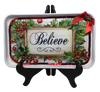 Metal Tray WHITE - CHRISTMAS - BELIEVE -Holly and Berries - HOLIDAY Wall Art Shelf Sitter Handmade Decoupaged Upcycled Metal Tray Gift- JAMsCraftCloset