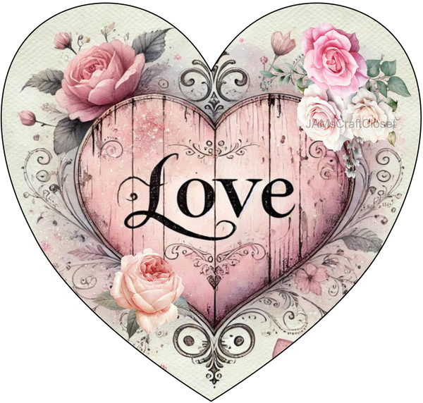 HEART SHAPED Digital Graphic Design LOVE WITH PINK ROSES Sublimation PNG SVG Lake House Sign Farmhouse Country Home Cabin KITCHEN Wall Art Decor Wreath Design Gift Crafters Delight HAPPY CRAFTING {{ JAMsCraftCloset }}