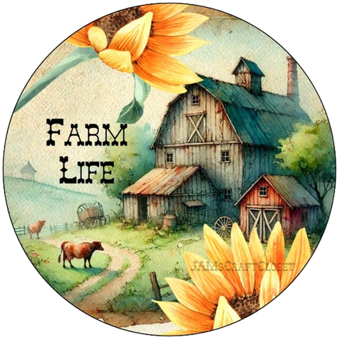 ROUND Digital Graphic Design FARM LIFE Sublimation PNG SVG Country Farmhouse Sign KITCHEN Wall Art Decor Wreath Design Love Gift Crafters Delight HAPPY CRAFTING {{ JAMsCraftCloset }}