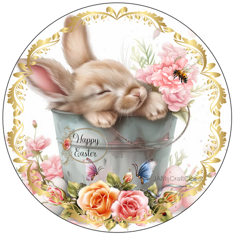 ROUND Digital Graphic Design EASTER BUNNY IN PAIL Sublimation Decoupage PNG SVG Country Farmhouse Sign Bedroom Child's Room Wall Art Decor Wreath Design Gift Crafters Delight HAPPY CRAFTING {{ JAMsCraftCloset }}