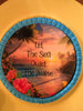 CHARGER PLATE YELLOW PLASTIC ROUND BEACH THEME - DECOUPAGED Upcycled Repurposed Wall Art or Shelf Sitter LET THE SEA QUIET THE NOISE Home Decor Gift - JAMsCraftCloset