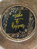 PLATE CHARGER GOLD EMBOSSED FLORAL PLASTIC ROUND DECOUPAGED Upcycled Repurposed Wall Art or Shelf Sitter MAKE IT HAPPEN Home Decor Wedding Gift - JAMsCraftCloset