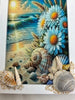 Framed Decoupage On Glass - Beach Coastal Theme - Daisies Seagrass Shells - Wall Art Handmade Home Decor {{ JAMsCraftCloset }}