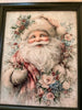 Vintage Wood Frame Decoupage On Glass SANTA PINK FLORAL Christmas Wall Art Shelf Sitter Gift Idea One of a Kind-Unique-Home-Country-Cottage Chic Decor-JAMsCraftCloset