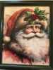 Vintage Wood Frame Decoupage On Glass SANTA HOLLY ON HAT WITH BLING Christmas Wall Art Shelf Sitter Gift Idea One of a Kind-Unique-Home-Country-Cottage Chic Decor-JAMsCraftCloset