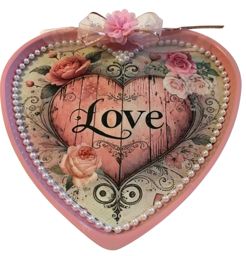 Heart Metal PAN Farmhouse Country Wall Art LOVE AND PINK ROSES Handmade Gift Idea Crafters Delight - JAMsCraftCloset