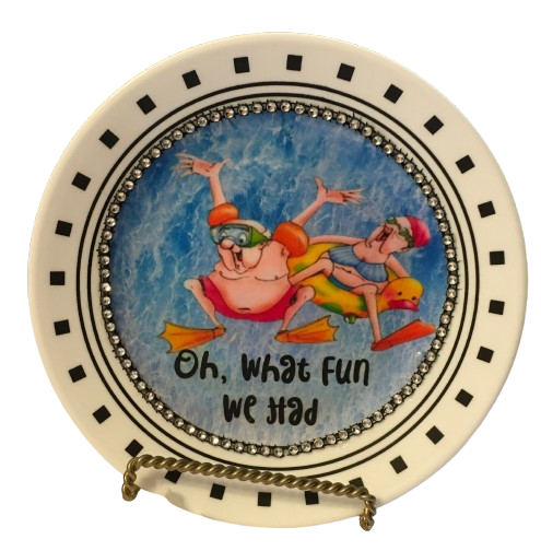 Glass PLATE Round Black and White OH, WHAT FUN WE HAD Country Farmhouse Wall Art Handmade Decoupaged Repurposed Upcycled Wedding Gift Idea - JAMsCraftCloset
