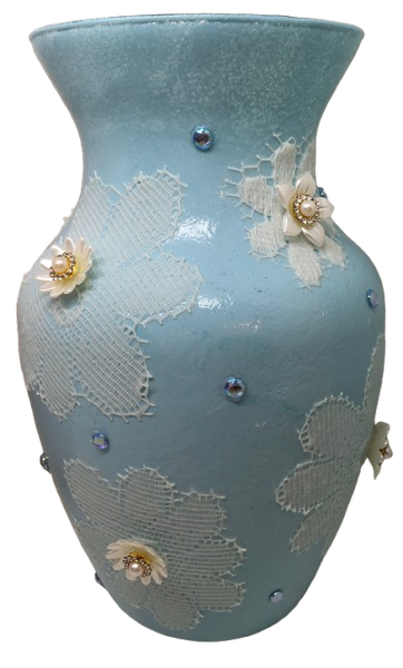 Glass VASES PINK and Blue Decoupaged LACE and BLING Wedding Decor Shelf Sitter Lace Vase Shabby Chic Victorian BoHo Decor Gift Idea - JAMsCraftCloset