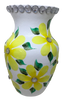 Glass WHITE Vase Decoupaged YELLOW SILK FLOWERS HAND PAINTED LEAVES and BLING Wedding Decor Shelf Sitter Floral Vase Flower Vase Gift Idea Table Decor Centerpiece Home Decor Cottage Chic Farmhouse Decor Victorian Decor - JAMsCraftCloset