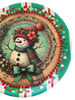 TRAY RED AQUA TEAL PLASTIC ROUND Decoupaged Hand Painted Upcycled Repurposed Wall Art SNOWMAN Home Decor Christmas Wall Art Shelf Sitter Gift - JAMsCraftCloset