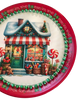 TRAY RED GREEN PLASTIC ROUND Decoupaged Hand Painted Upcycled Repurposed Wall Art CHRISTMAS LOLLIPOP HOUSE Home Decor Christmas Wall Art Shelf Sitter Gift - JAMsCraftCloset