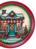 TRAY RED GREEN PLASTIC ROUND Decoupaged Hand Painted Upcycled Repurposed Wall Art CHRISTMAS CANDY CANE HOUSE Home Decor Christmas Wall Art Shelf Sitter Gift - JAMsCraftCloset