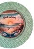 PLATE CHARGER TEAL AQUA PLASTIC ROUND DECOUPAGED Upcycled Repurposed Wall Art or Shelf Sitter GOOD MORNING - BEACH SCENE Home Coffee Bar KITCHEN Bathroom Decor Gift WEDDING - JAMsCraftCloset