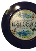 PLATE CHARGER NAVY BLUE PLASTIC ROUND DECOUPAGED Upcycled Repurposed Wall Art or Shelf Sitter WELCOME Decor Kitchen Decor Home Decor Wall Art Gift WEDDING - JAMsCraftCloset