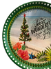 TRAY GREEN PLASTIC ROUND Decoupaged Hand Painted Upcycled Repurposed BEACH SCENE - MOST WONDERFUL TIME OF THE YEAR Home Decor Christmas Wall Art Shelf Sitter Gift - JAMsCraftCloset