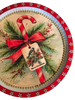 TRAY WHITE and RED METAL ROUND Decoupaged Hand Painted Upcycled Repurposed Wall Art CANDY CANE MERRY CHRISTMAS Home Decor Christmas Wall Art Gift - JAMsCraftCloset
