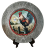 CHARGER PLATE GRAYISH BROWN WOODGRAIN PLASTIC ROUND - GOOD MORNING - ROOSTER - DECOUPAGE Upcycled Repurposed Wall Art or Shelf Sitter KITCHEN Home Decor Gift - JAMsCraftCloset