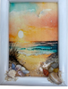 Framed Decoupage On Glass - Beach Coastal Theme - Orange Sunset Beach Grass - Wall Art Handmade Home Decor {{ JAMsCraftCloset }}