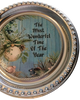 TRAY SHINY SILVER PLASTIC ROUND Decoupaged Hand Painted Upcycled Repurposed Wall Art THE MOST WONDERFUL TIME OF THE YEAR Home Decor Christmas Wall Art Gift - JAMsCraftCloset